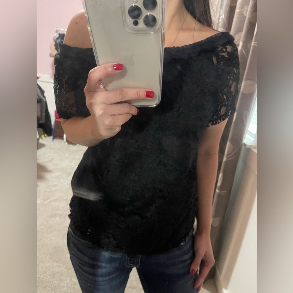 Anna Molinara Italy Lace short sleeve Blouse SZ 44 (M)BLK